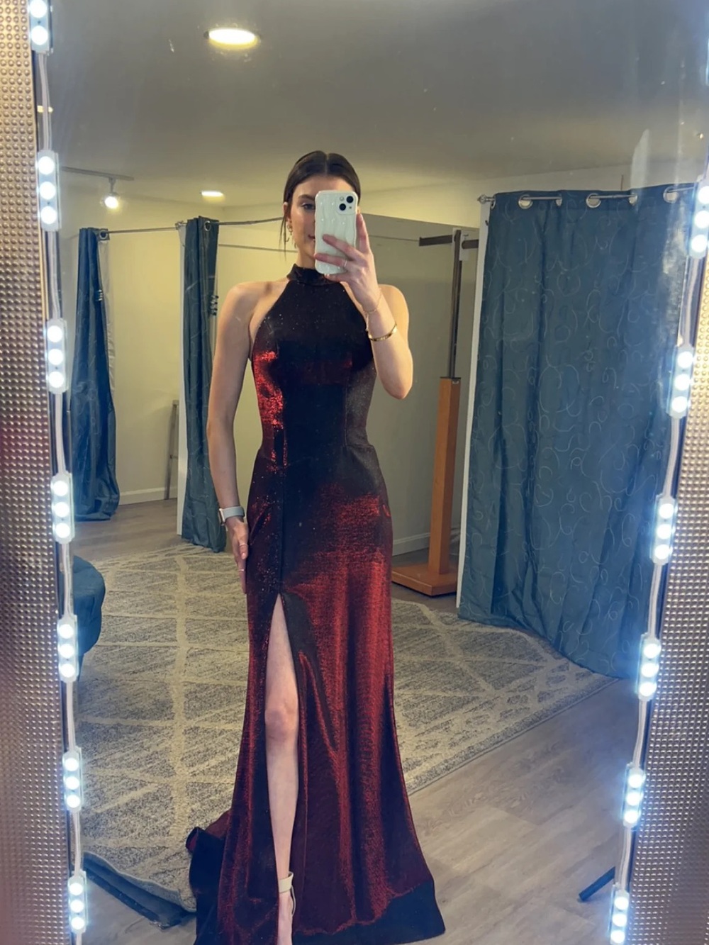Elegant Wine Halter Evening Gown with Thigh Slit